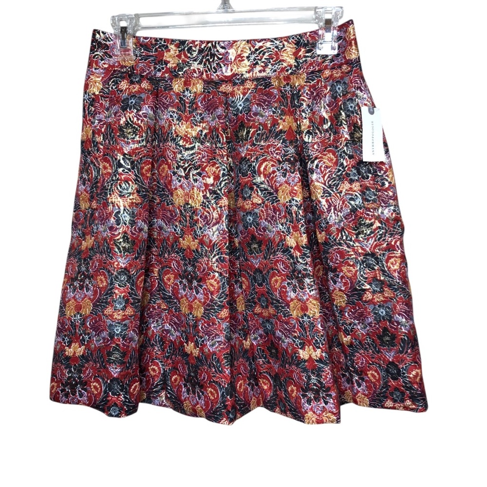 NEW Maeve Anthropologie Rosaria Skirt Small Red Floral Metallic Mini Gorgeous